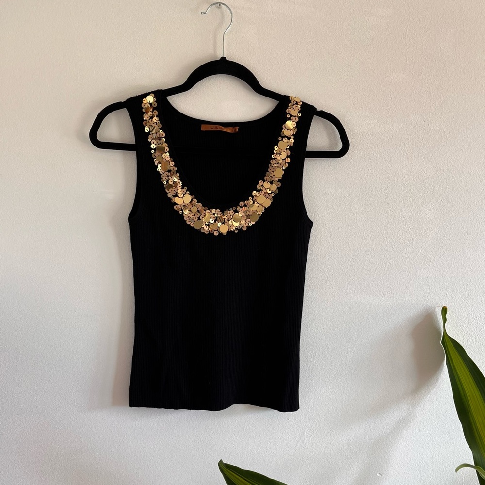 Belldini Black Tank Top with Gold Sequin Detail